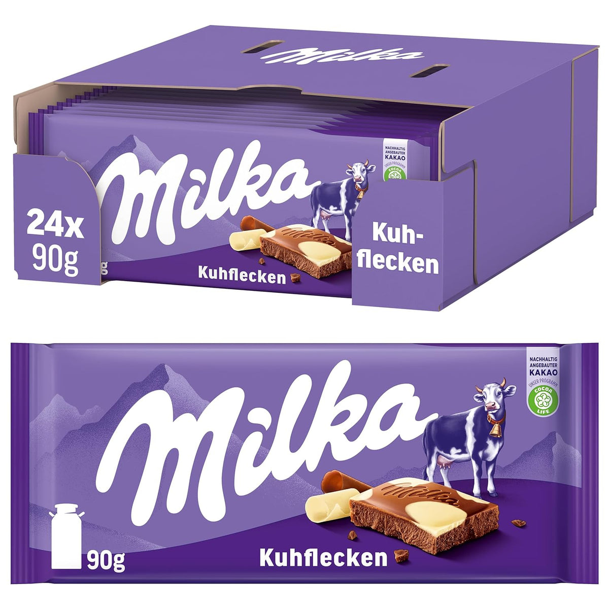 Milka Cow Spots – Alpine mælkechokolade med hvid chokolade i cow spot design – 24 x 90g