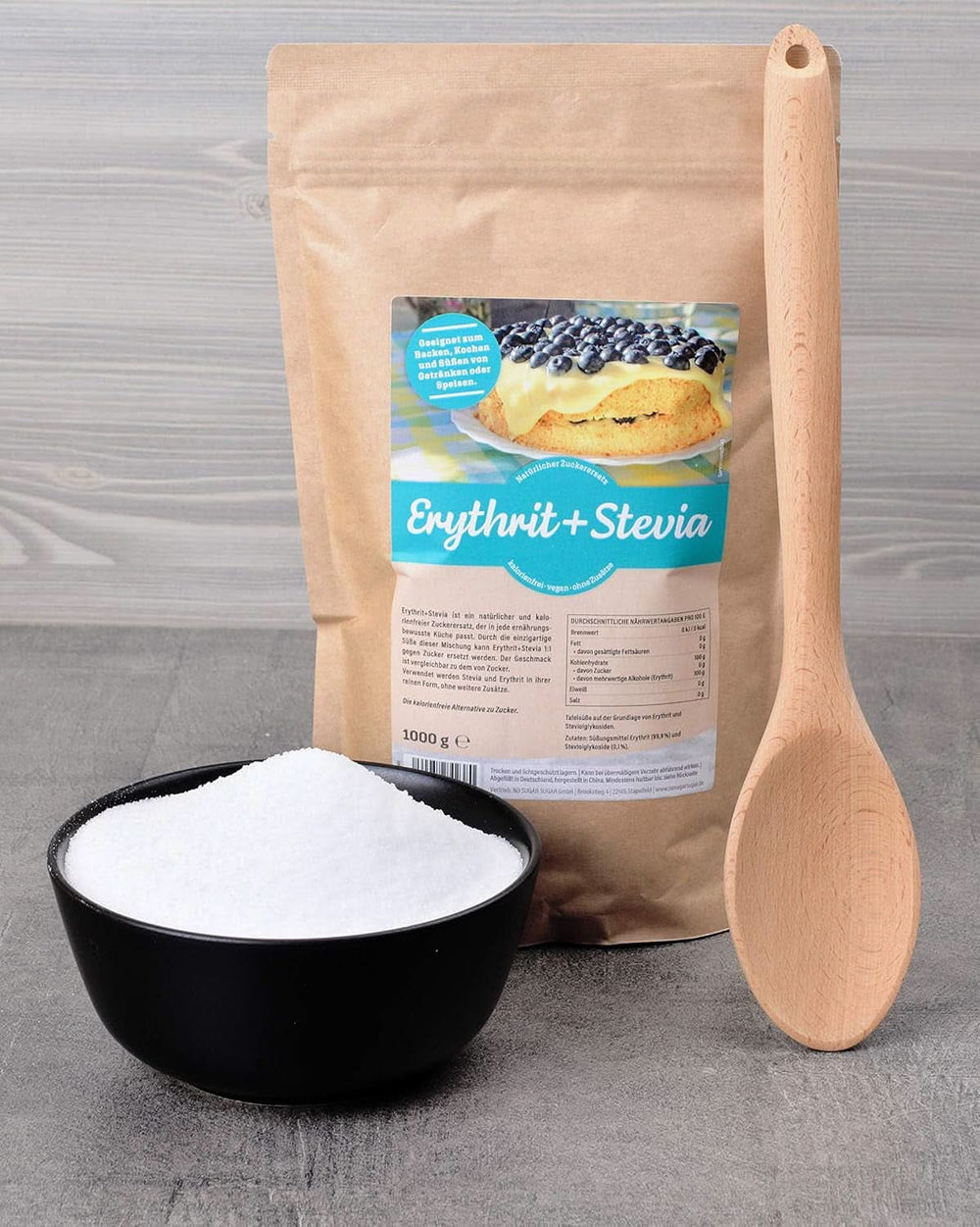 Erythritol + Stevia Naturlig sukkererstatning uden kalorier 1:1, 1 kg sødemidler Naty Shop