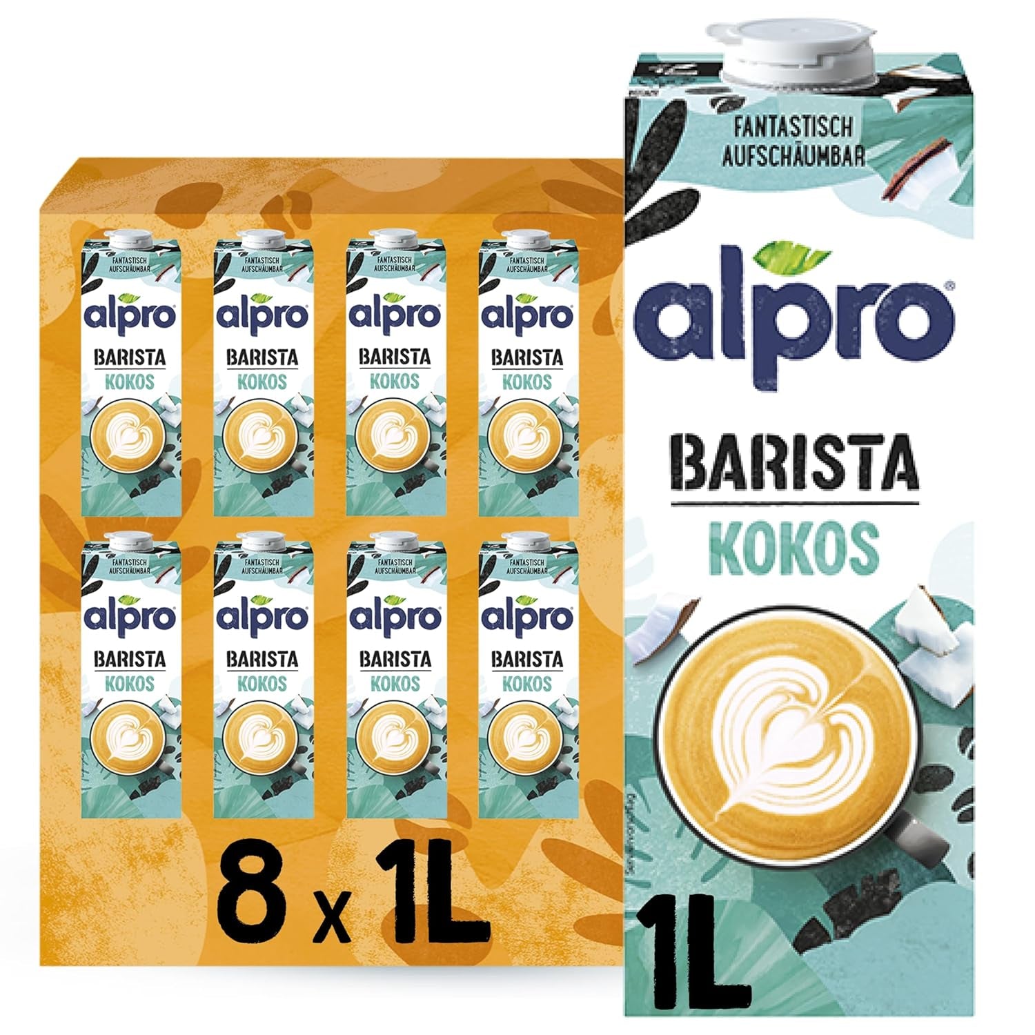 Alpro Barista Haferdrink – Zum Aufschäumen – Vegan und milchfrei – Von Natur aus lactosefrei – Rich an Ballaststoffen, Calcium og Vitaminen – 8 x 1 L – Haltbar