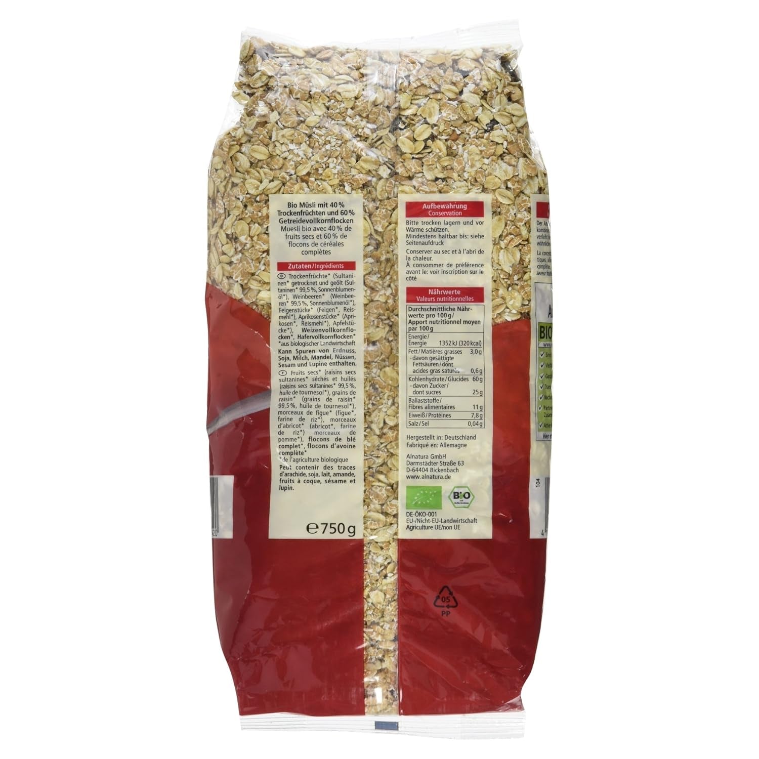 Müsli med økologiske frugter, 750g