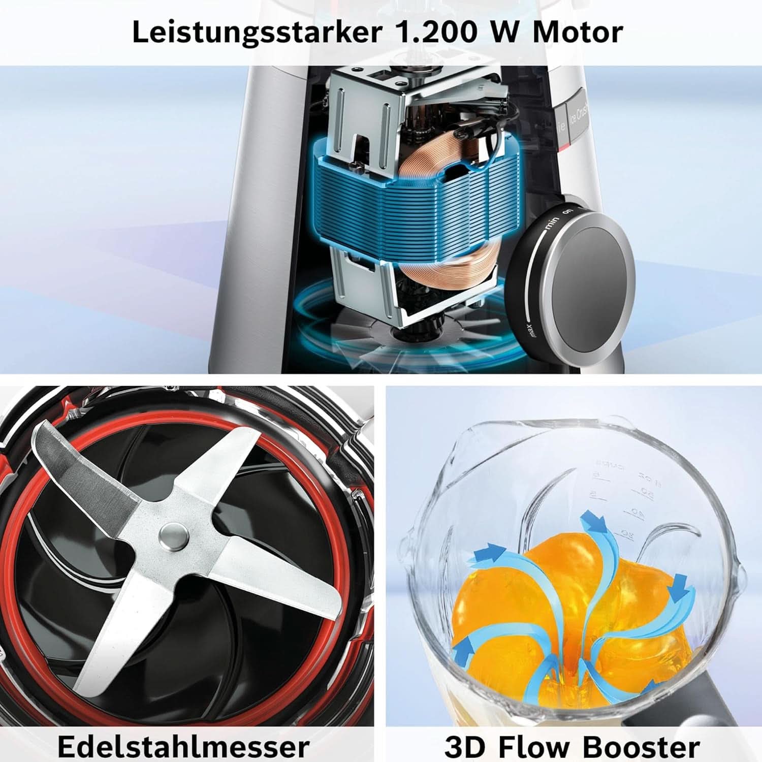 Bosch Standmixer Vitapower Serie 4 MMB6172SN, Verbesserte Version, 10 Jahre Motorgarantie, Edelstahl-Klingen, 1,5L Glasbehälter, Spülmaschinenfeste Teile, 30.000 U/Min, 1200 W, Silver Kitchen Naty Shop