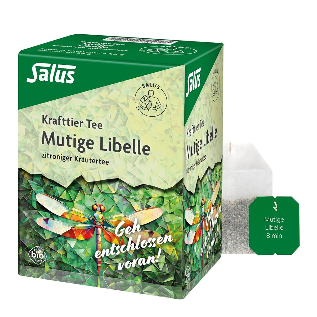 Salus - Ceai Krafttier - Libelula curajoasă - 1X 15 pliculețe filtru (24 g) - Ceai de plante cu aromă de lămâie - Cu sunătoare - Aromatizat - Bio