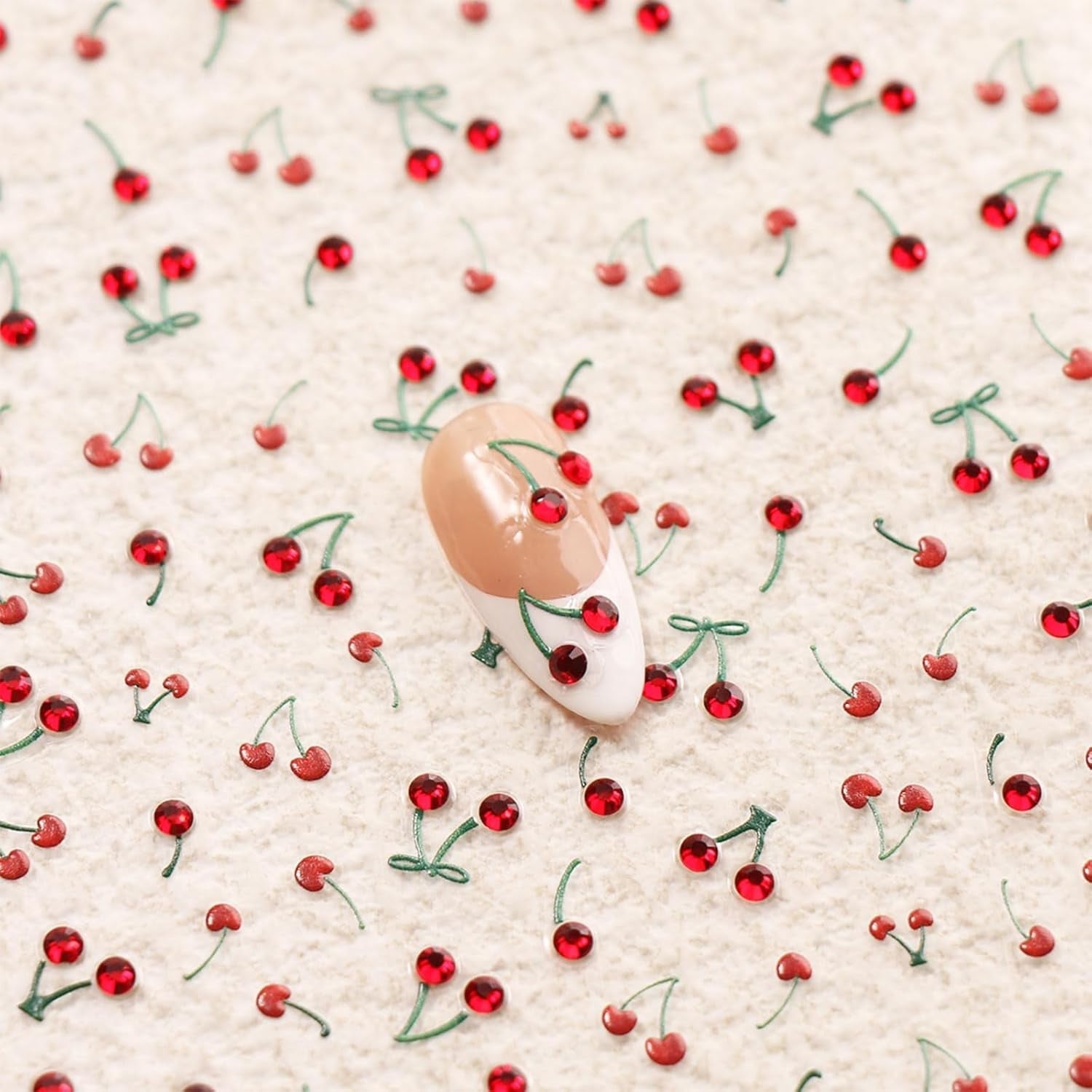 JMEOWIO 3D Nagelsticker Kirsche Nail Art Sticker Selbstklebend Nagelaufkleber 5D Stereoskopisch Dekoration Nageldesign Zubehör 1 Blatt