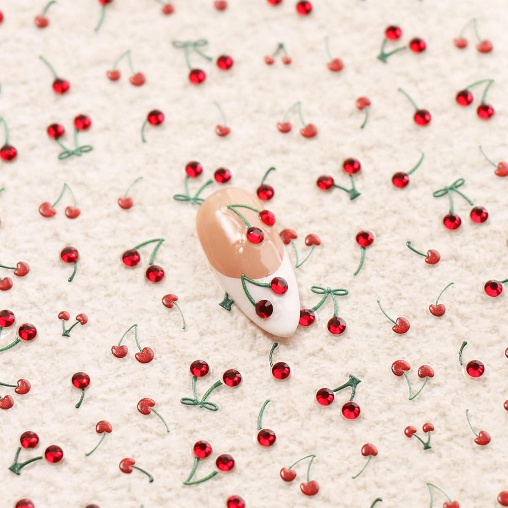 JMEOWIO 3D Nagelsticker Kirsche Nail Art Sticker Selbstklebend Nagelaufkleber 5D Stereoskopisch Dekoration Nageldesign Zubehör 1 Blatt