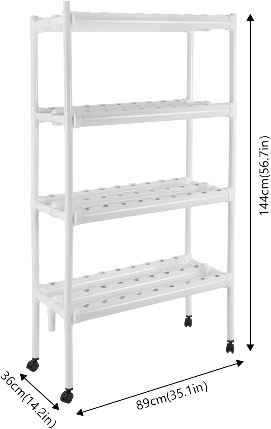 Hydroponisk dyrkningssæt med 108 plantepladser, 4 niveauer med vandpumpe. Hydroponics system lavet af fødevarekvalitet PVC-U rør til hjemmet, altanen, haven og altanens grøntsager.