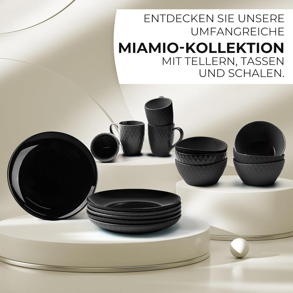 MIAMIO - Set de veselă/farfurii ceramice moderne, format din 6 piese, pentru 6 persoane - Colecția Palmanova (Negru, Farfurii mari (6x))