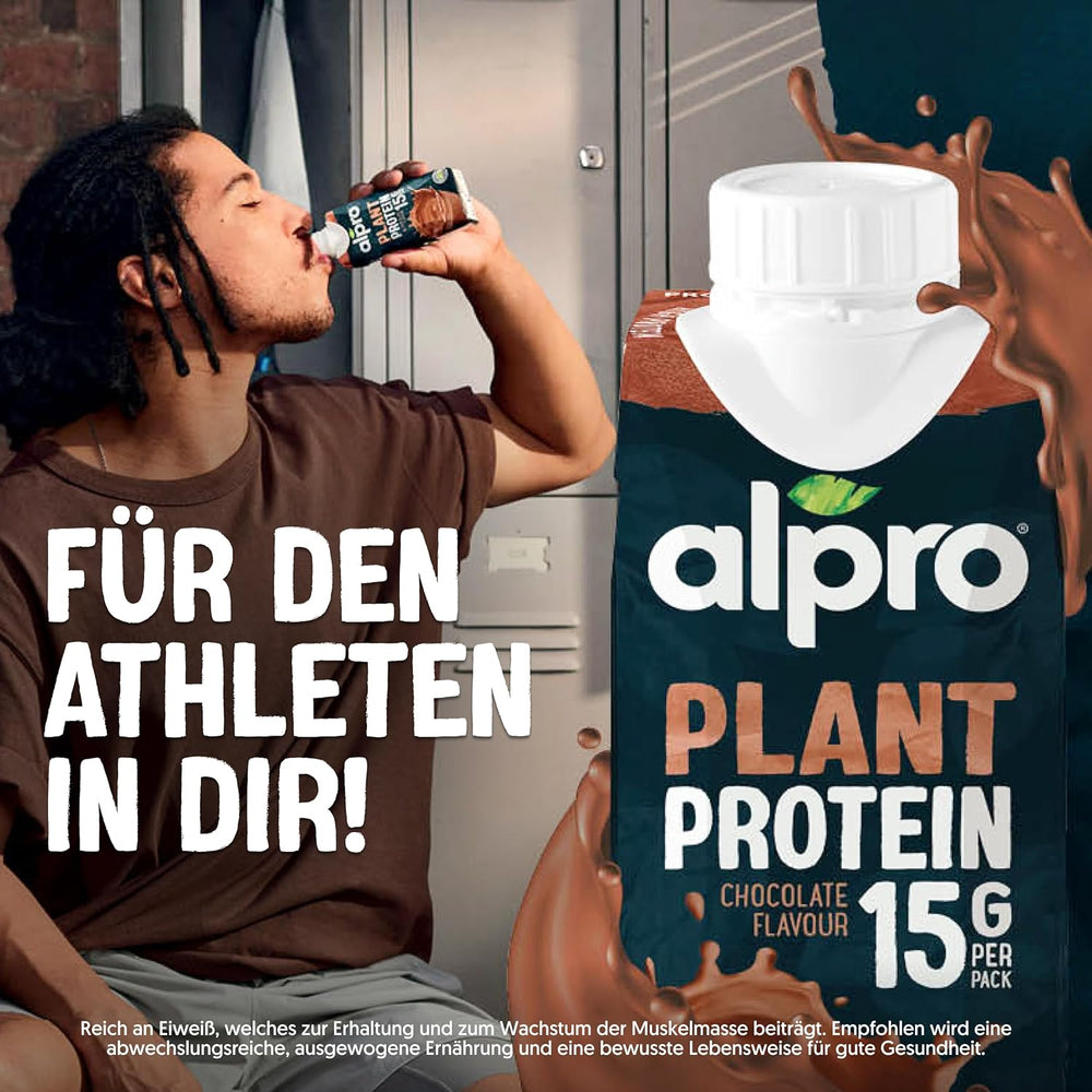 Alpro Proteindrink Schokoladengeschmack – Vegan und milchfrei – Ohne Süßstoffe – Von Natur aus lactosefrei – Reich an Ballaststoffen, Calcium und Vitaminen – 15 x 250 ml – Haltbar