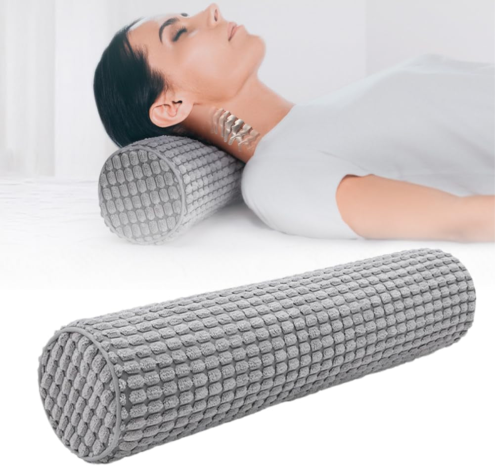 Rulou de gât cu capac, 11X45 cm pernă de călătorie cu spumă de memorie, pernă de gât de pluș lavabilă la fața locului pentru ameliorarea durerilor de gât, pernă de gât pentru casă, birou, călătorii Yoga cilindru rotund Perne ortopedice cervicale Naty Shop Titlu implicit