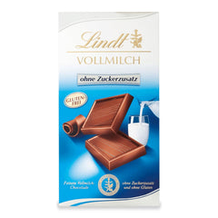 Lindt mælkechokolade uden tilsat sukker | Bar 100g | Den fineste og glutenfri | Chokolade gave