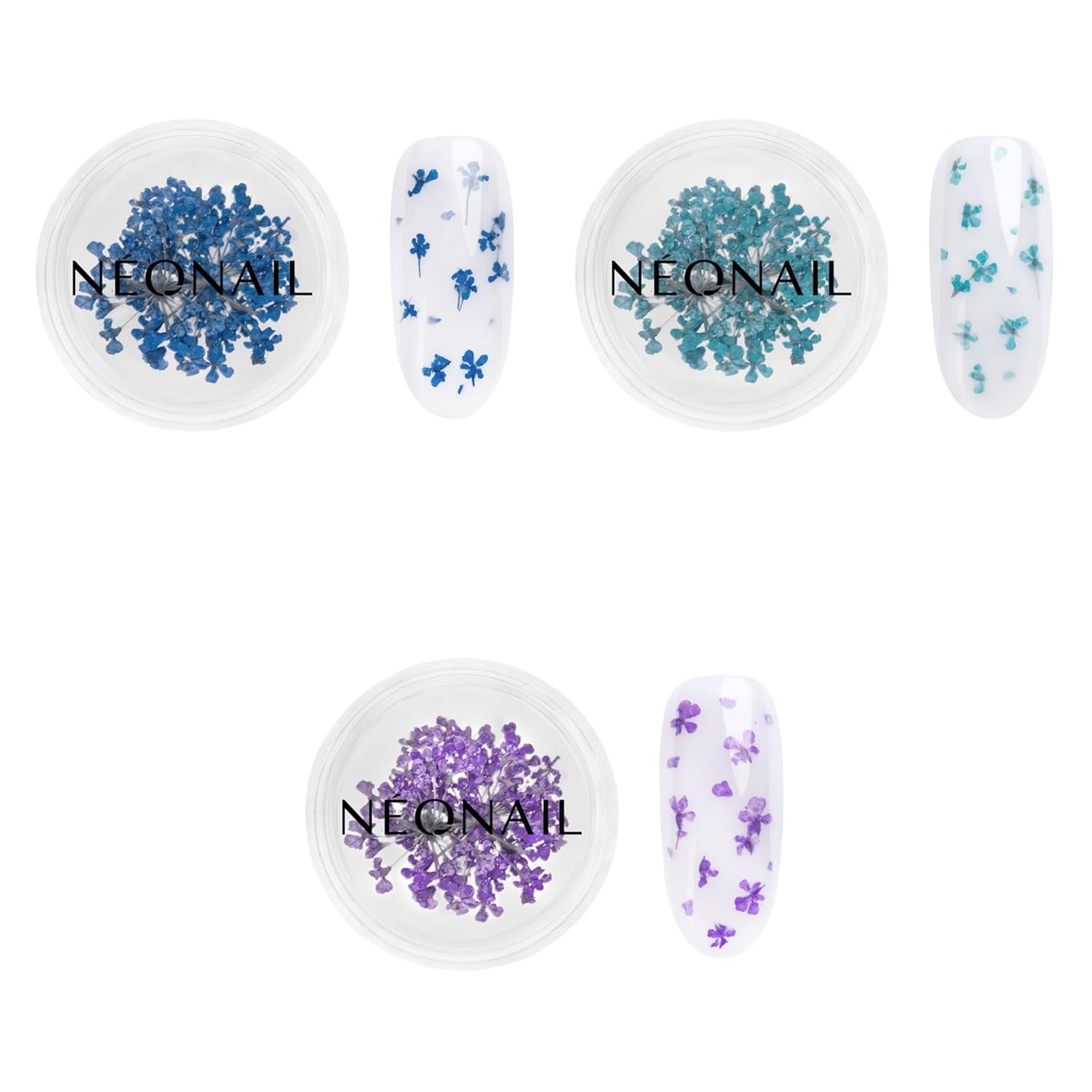 NÉONAIL Nail Art Flowers Set - Trockenblumen - Getrocknete Blumen - Nageldesign Zubehör - Nageldekorationen - Getrocknete Blüten - Nail Decoration - Gelnägel Zubehör - 3 Farben - Rosa, Lila, Orange