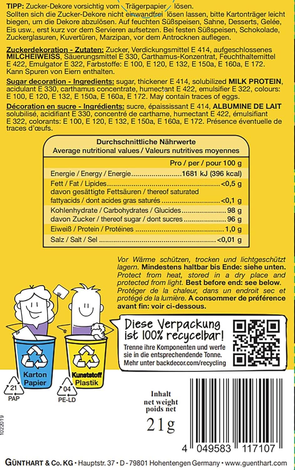 Günthart Backdecor 12 Sugar fodboldspillere og fodbolde, 21 gram Naty Shop