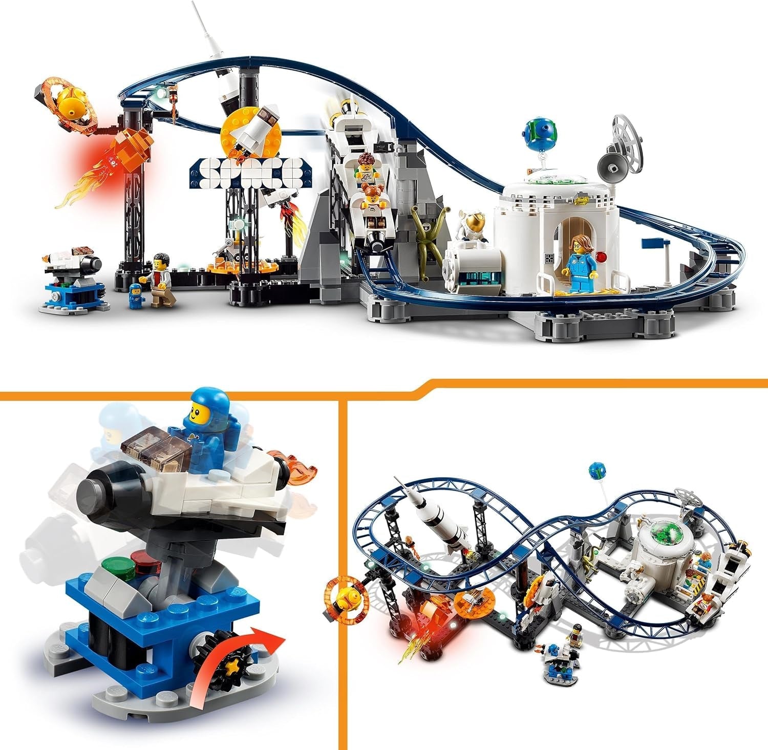 LEGO 31142 Creator 3-i-1 Space Rollercoaster Legetøjssæt til børn med arbejdsvogne, konverteres til et fritfaldstårn eller karrusel med raketter og glødende klodser Byggesæt Besuche den LEGO-Store