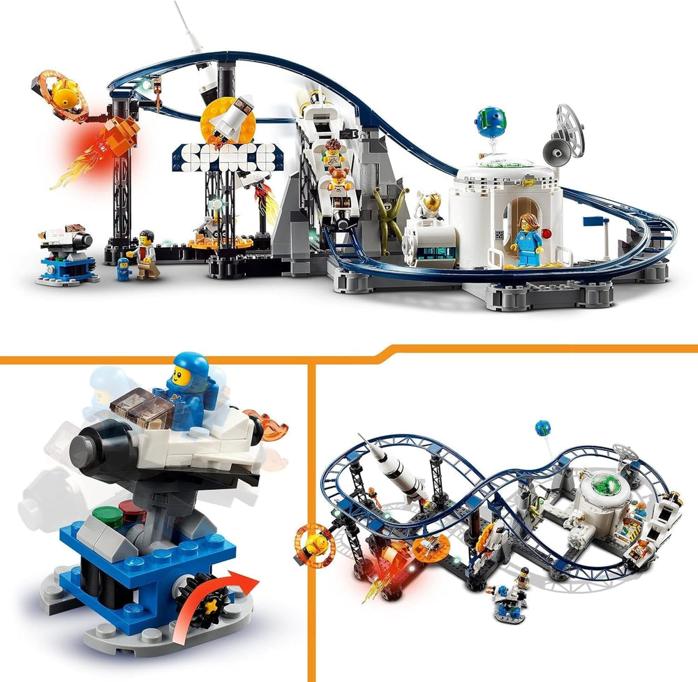 LEGO 31142 Creator 3-i-1 Space Rollercoaster Legetøjssæt til børn med arbejdsvogne, konverteres til et fritfaldstårn eller karrusel med raketter og glødende klodser Byggesæt Besuche den LEGO-Store