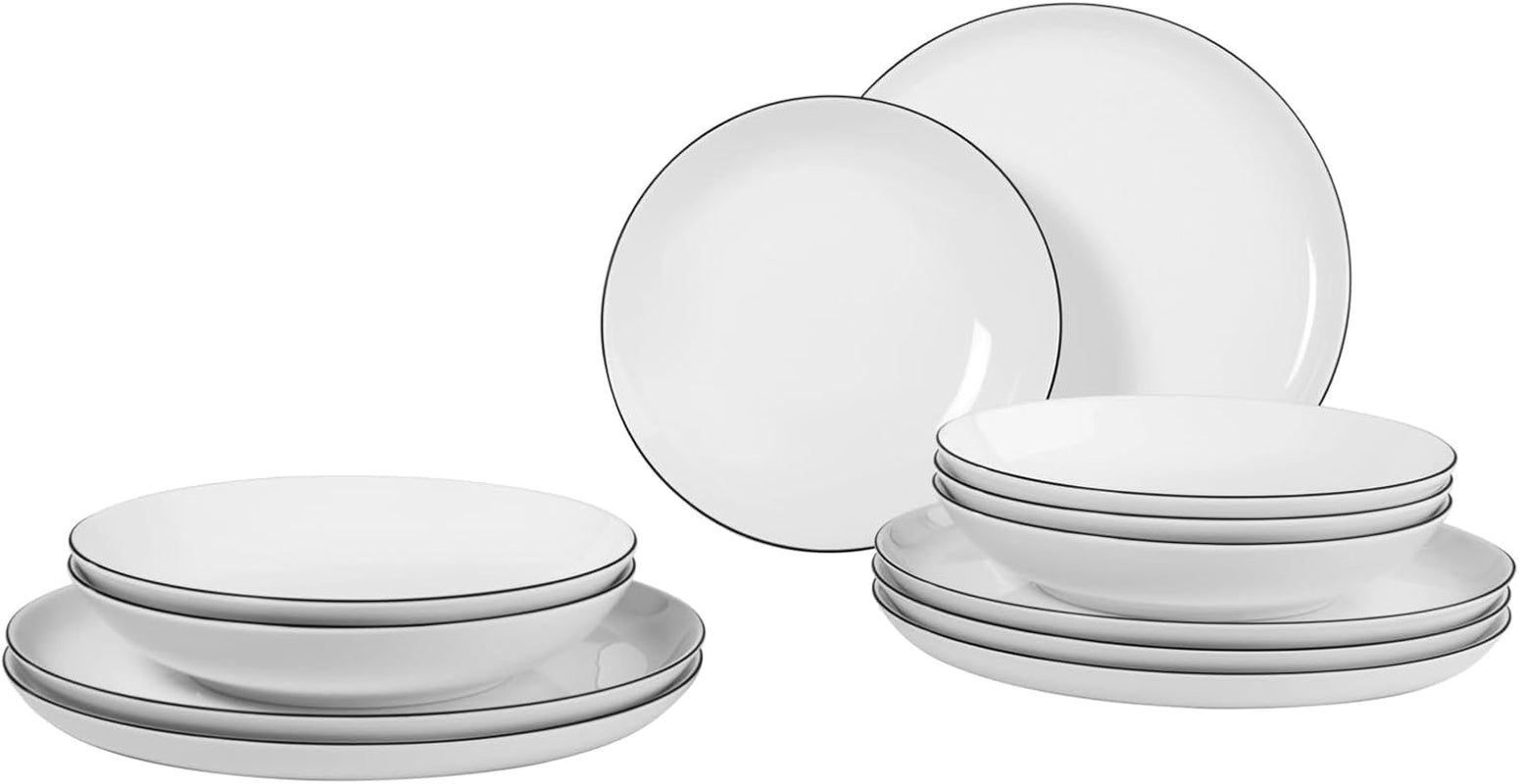 Set de veselă Seltmann Weiden 001.737148 Lido - 6 farfurii de cină + 6 farfurii de fond - 12 piese - Black Line