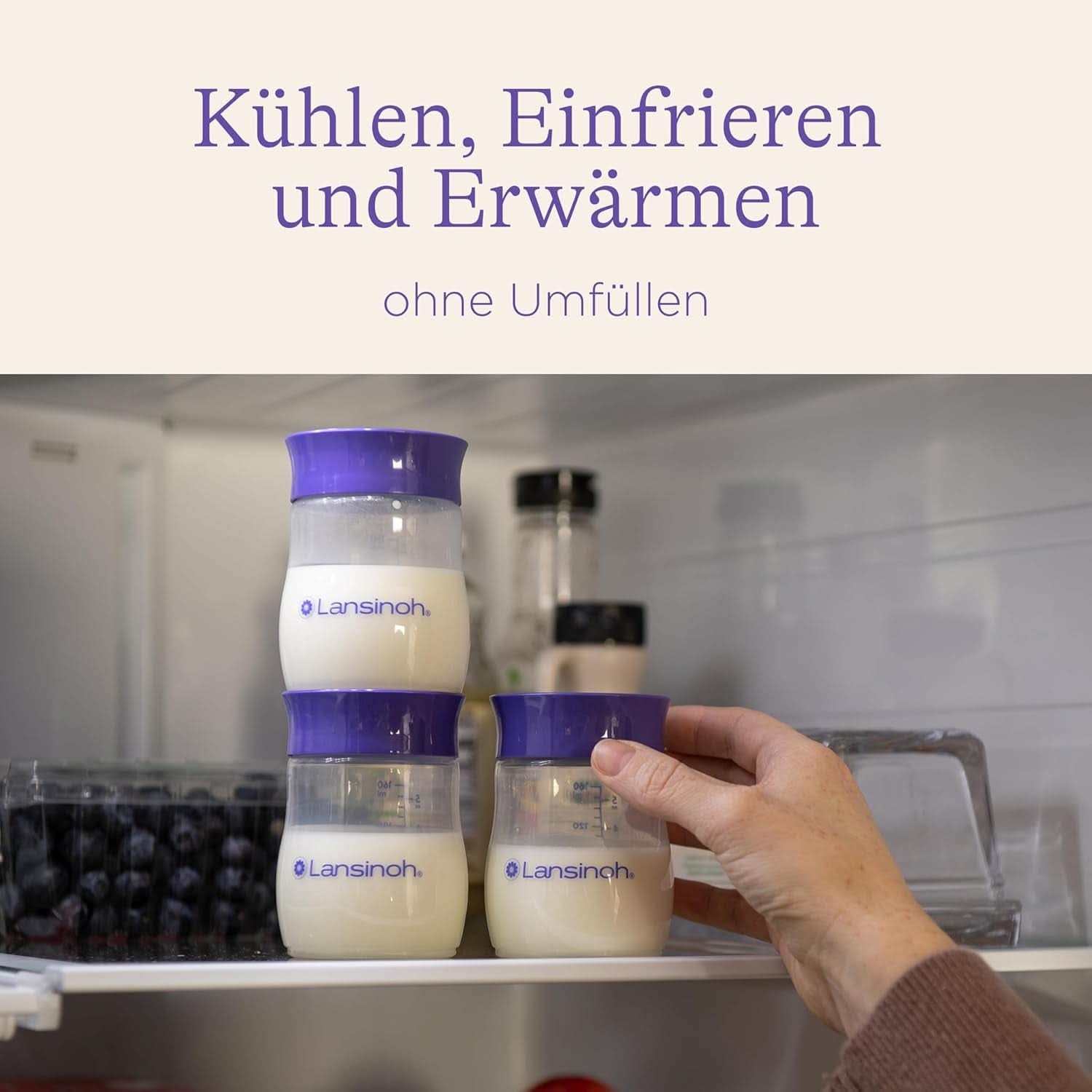 Lansinoh Muttermilchflaschen, 4 X 160 Ml - Zur Sicheren Muttermilch Austellungen - Neues Kompaktes Design Für Verbesserte Stabilität - Mit Stapelbarem Deckel Tilbehør Mad og amning Bebe Naty Shop