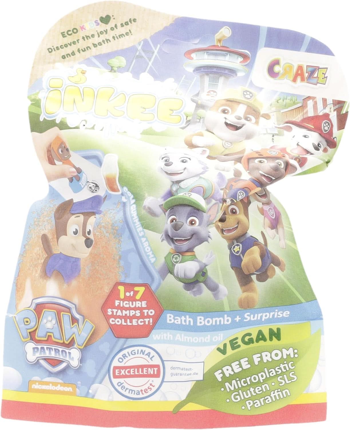 INKEE SURPRISE PAW PATROL, Bomba de baie pentru copii cu surpriză, aromă de gumă de cola, efect de spumă, 80 grame Duș și baie Naty Shop