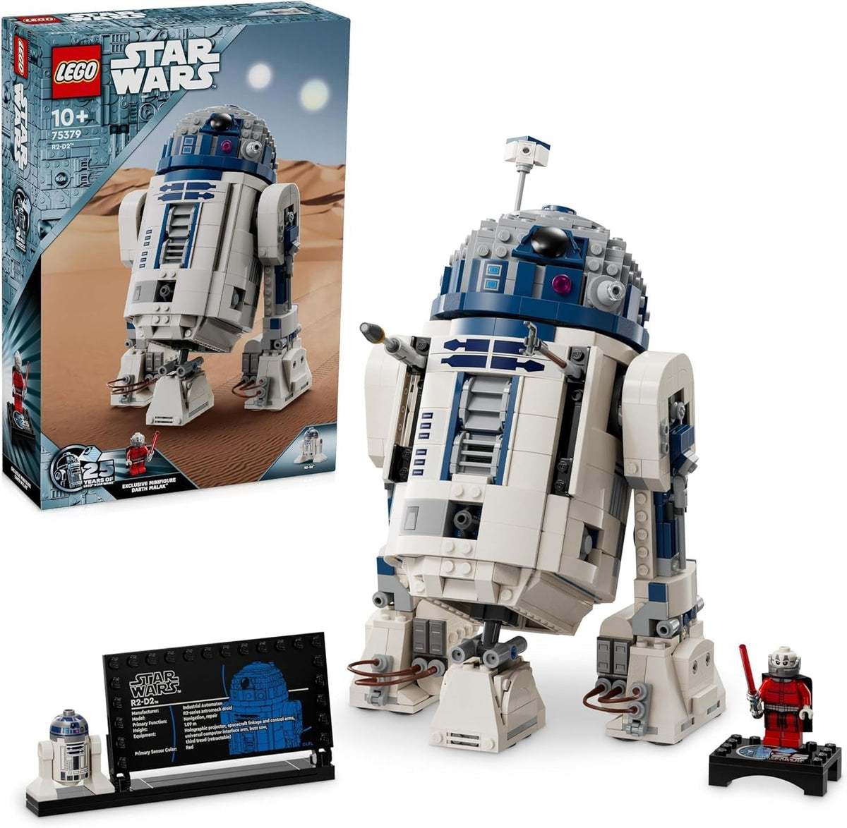 LEGO Star Wars R2-D2 modelsæt til børn Drenge Piger Bygbar droidfigur med Darth Malek Minifigur 25-års jubilæum og dekorationspladesamling Gaveidé 75379 Byggesæt Besuche den LEGO-Store Single