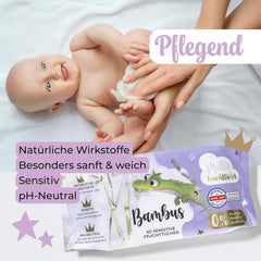 Millis Bamboo Baby Sensitive vådservietter til sart babyhud - 5 x 60 stykker - Naturlig, skånsom og bæredygtig rengøring - Biologisk nedbrydelige babyservietter, plastikfri og alkoholfri