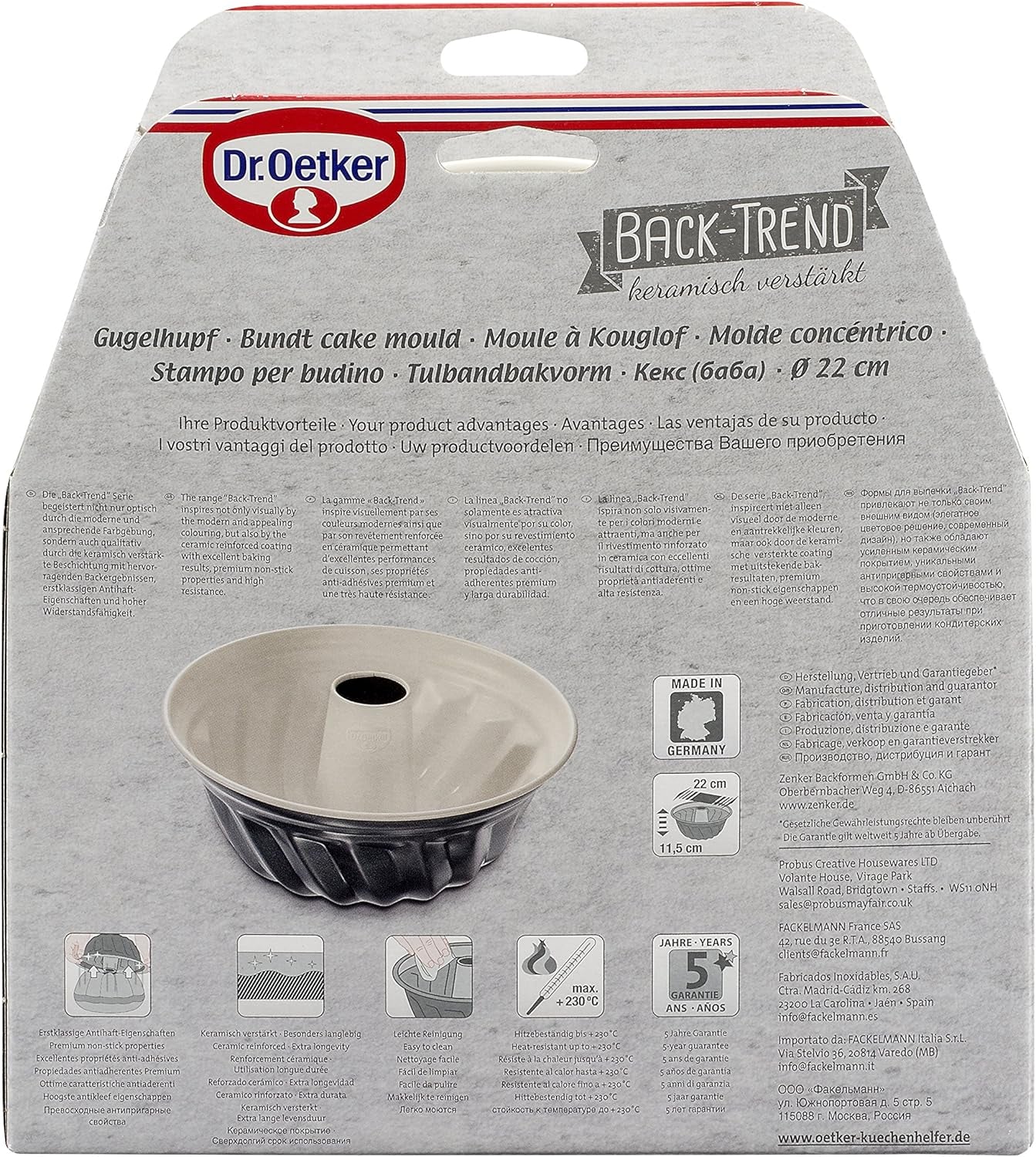 Dr. Oetker Gugelhupfform Ø 22 Cm BACK-TREND, Backform Für Gugelhupf, Runde Bundform Aus Stahl Mit Keramisch Verstärkter Antihaft-Beschichtung (Farbe: Creme/Anthrazit), Menge: 1 Stück Forme og bakker til bagning Naty Shop