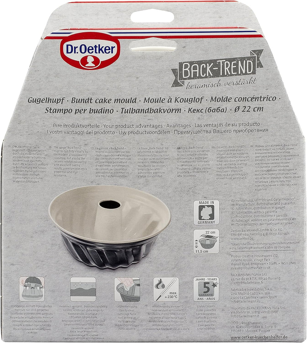 Dr. Oetker Gugelhupfform Ø 22 Cm BACK-TREND, Backform Für Gugelhupf, Runde Bundform Aus Stahl Mit Keramisch Verstärkter Antihaft-Beschichtung (Farbe: Creme/Anthrazit), Menge: 1 Stück Forme og bakker til bagning Naty Shop