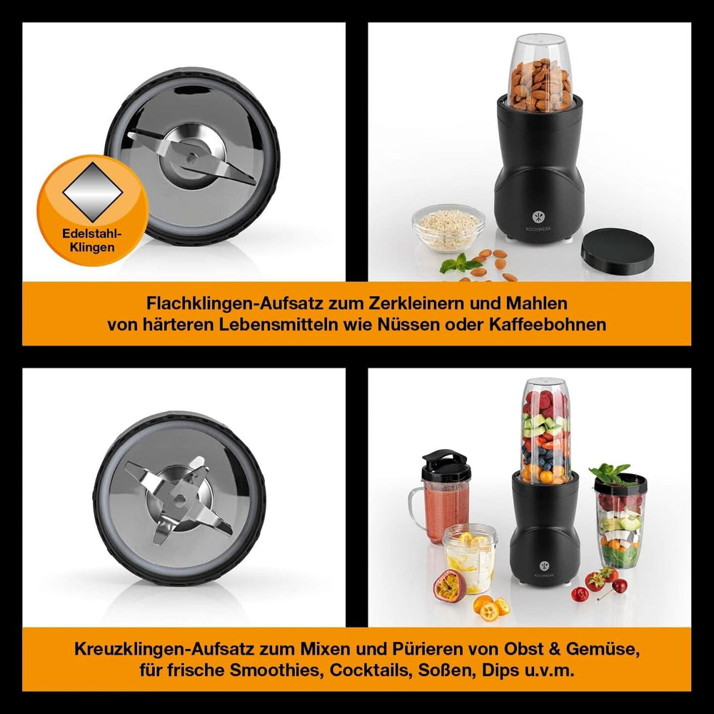 Smoothie Maker 12-Tlg | To-Go Deckel & 4 Mixbeholdere | Für Obst, Gemüse & Nüsse | Myte Ice-Crush Funktion | Mini-Standmixer Zum Mixen, Rühren, Zerkleinern, Mahlen, Hacken & Pürieren | BPA-fri Kitchen Naty Shop