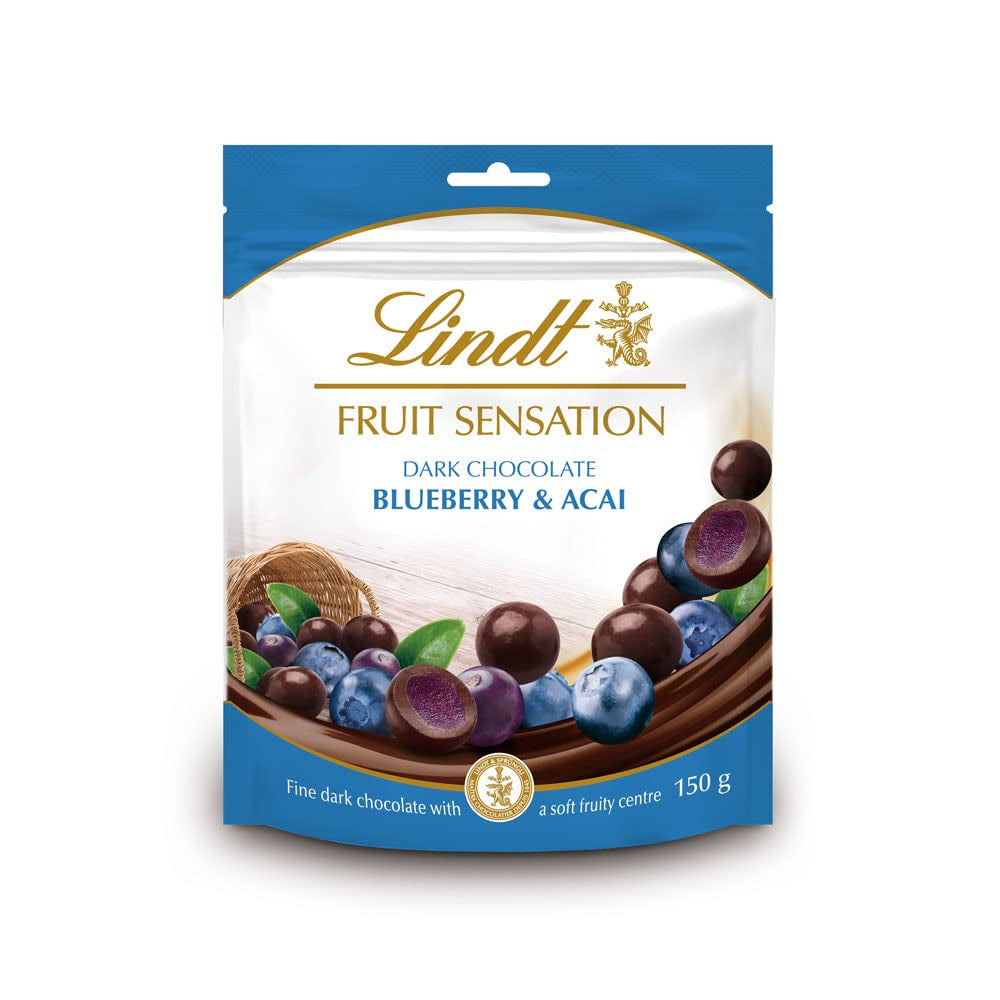 Lindt Chocolate Sensation Fruit Blueberry and Acai | 150 g | Dark chocolate sphere with refined apple-based fruit filling | Gave af chokolade | Chokolade gave
