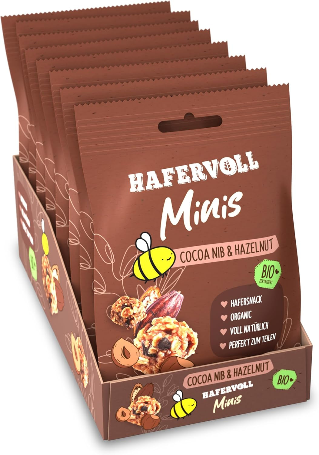 HAFERVOLL Minis Raps og Banan 8x 65g - Certificeret økologisk, med honning, uden tilsat sukker, perfekt til deling