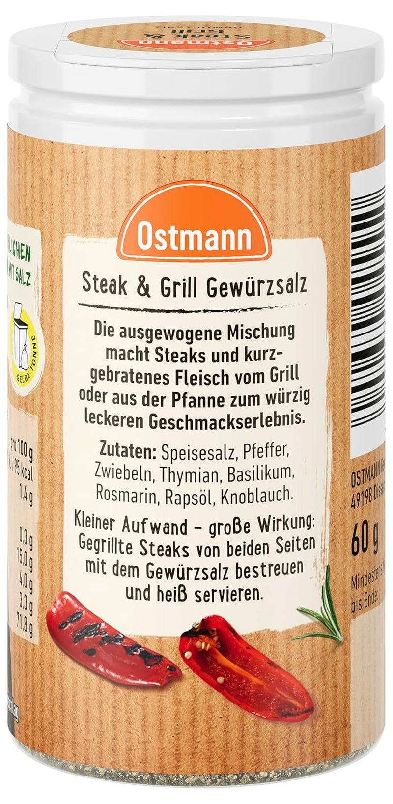 Ostmann Gewürze – Steak & Grill Gewürzsalz, leckeres Gewürzláz zum Grillen & Anbraten von würzigen Steaks, ideal auch für Grillgerichte ohne Fleisch, 60 g