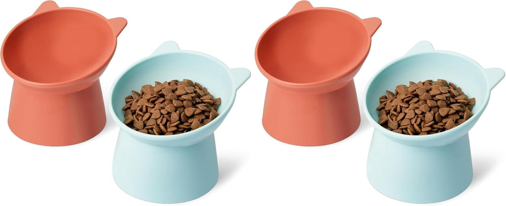 Amazon Basics Futternäpfe für Katzen, Katzenohrform, 2er-Pack, 13,2 × 13,2 × 11,4 cm, orange og blå