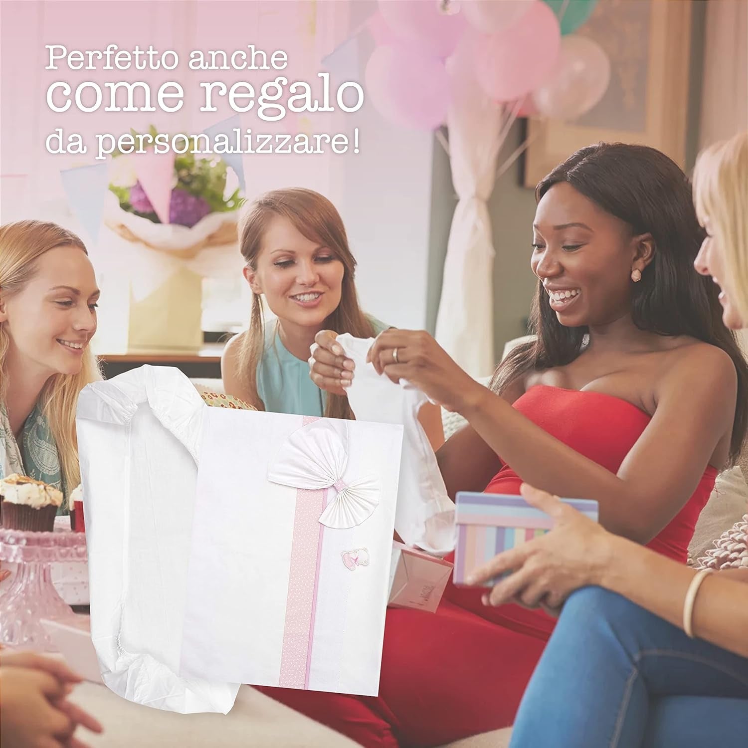 Hvidt og lyserødt sengetøj til barneseng, bestående af 1 dæklag, 1 toplagen med Aida-bånd til broderi og 1 pudebetræk, 100% bomuld, Made in Italy Dyner og dyner Naty Shop