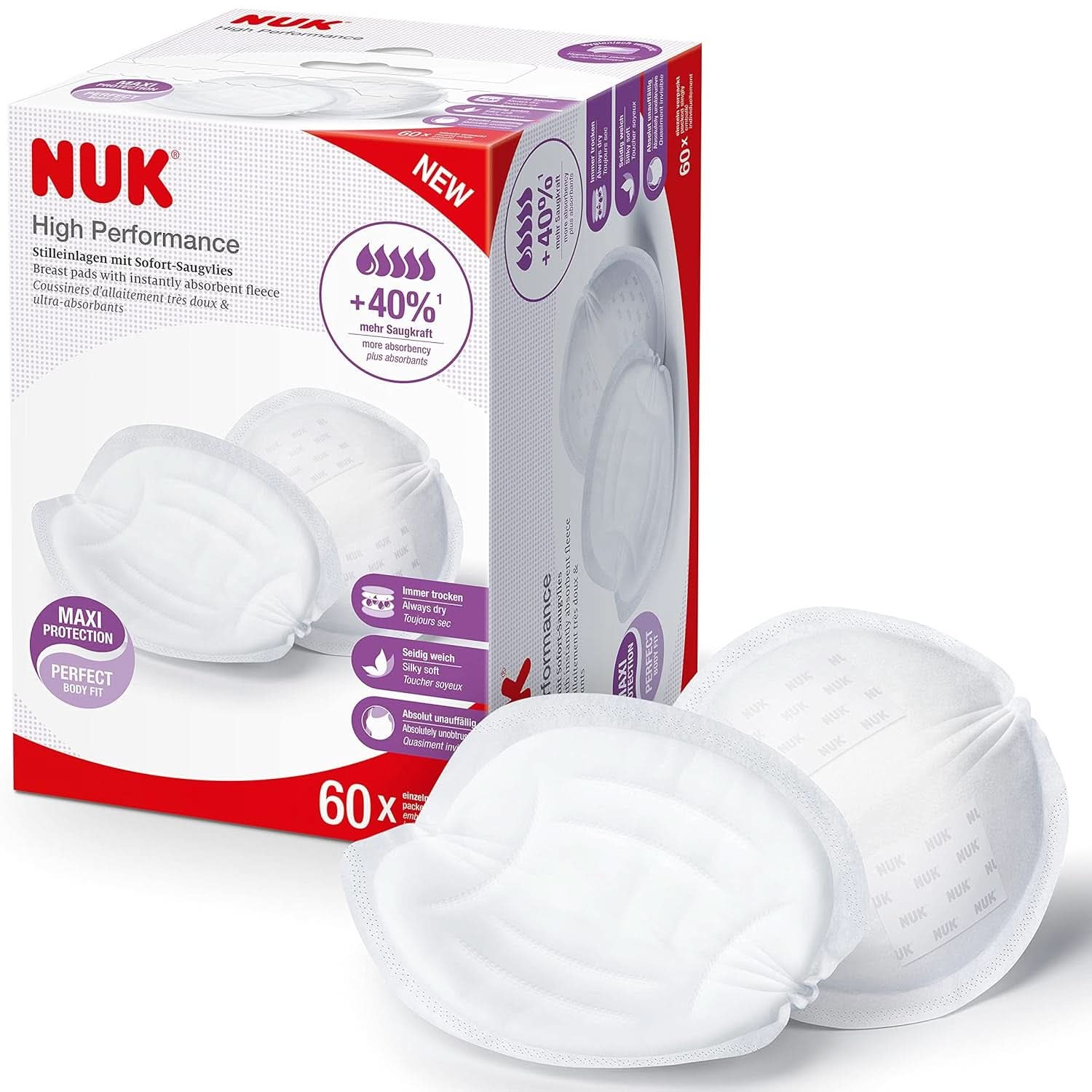 NUK High-Performance Einweg-Stilleinlagen Mit Sofort-Saugvlies | Einlagen Zum Stillen | Einzelverpackung | +40 % mere sugekraft | 60 Stück Babymad og ammetilbehør Naty Shop 60 Stück High Performance