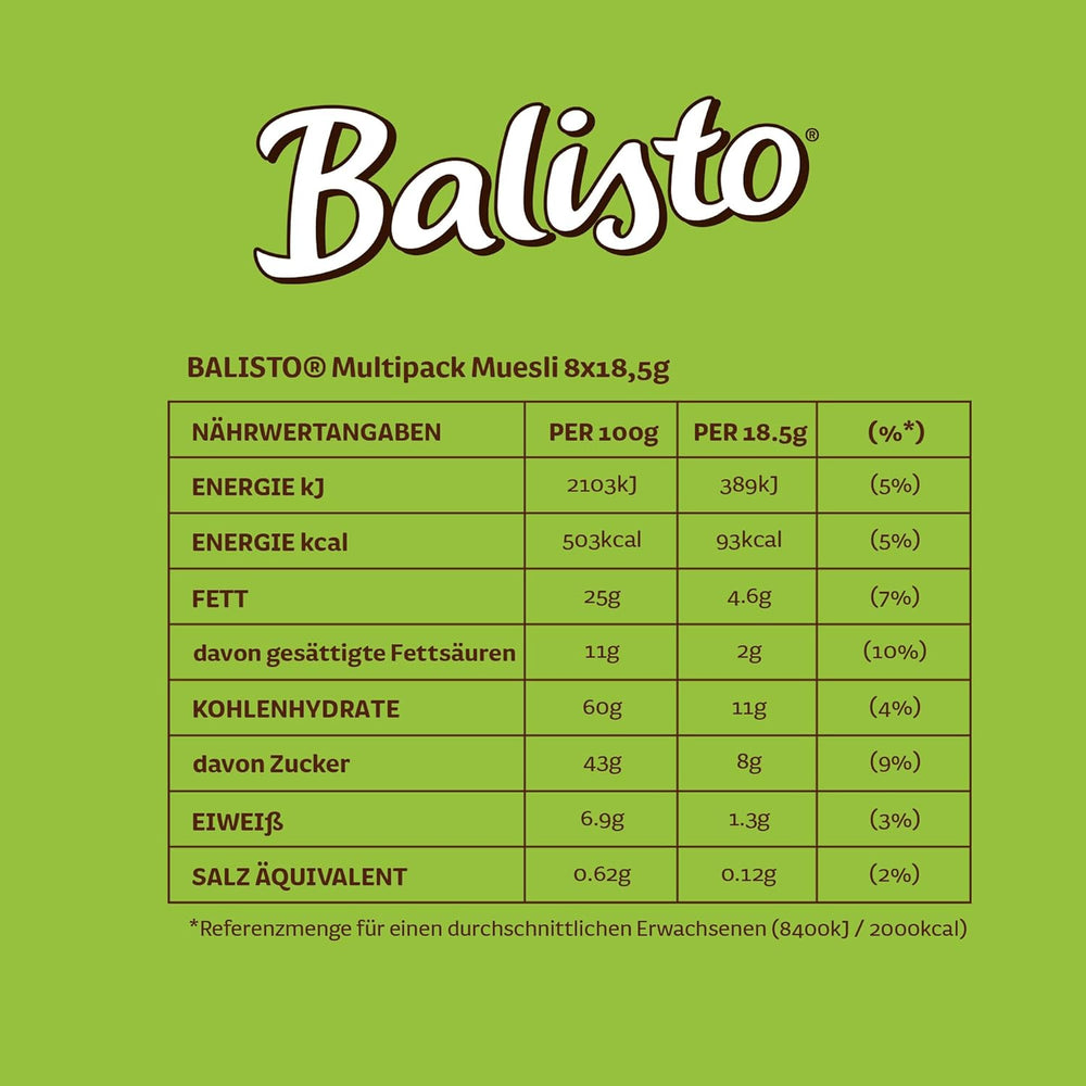 BALISTO® Multipack müsli, korn og rosiner, 8x18,5 g