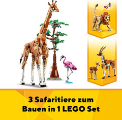 LEGO Creator 3In1 Animal Safari, kreativt sæt med dyrefigurer, 3 byggemuligheder: Legetøjsgiraf, gazelle og løve, legetøjsdyr til piger og drenge, naturgave til børn i alderen 9+ 31150 Byggesæt Beuche den LEGO-Store
