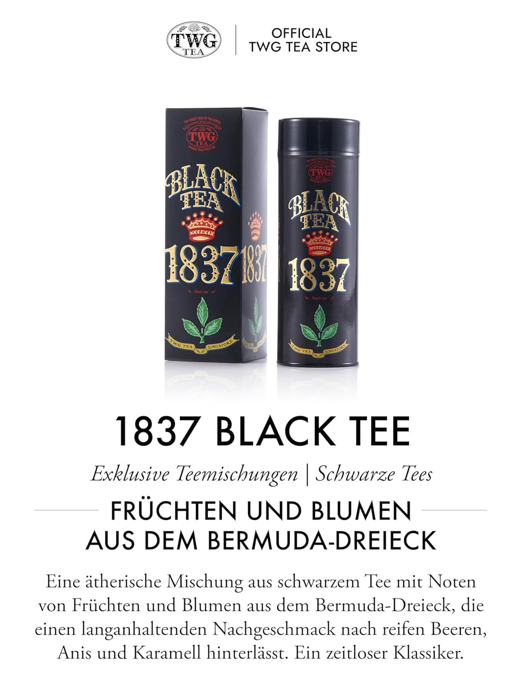 TWG Tea | 1837 Black Tea | Ceai negru | Fructe și flori | Cutie Haute Couture, 100 g | Set cadou