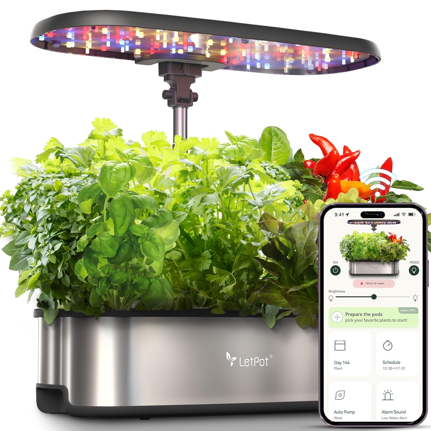 LPH-Max Hydroponic Grow System Kit, 21 kapsler, app og WiFi, automatisk styret, smart indendørs have med 36W LED-lys, automatisk drypvandingskit, selvstyret pleje