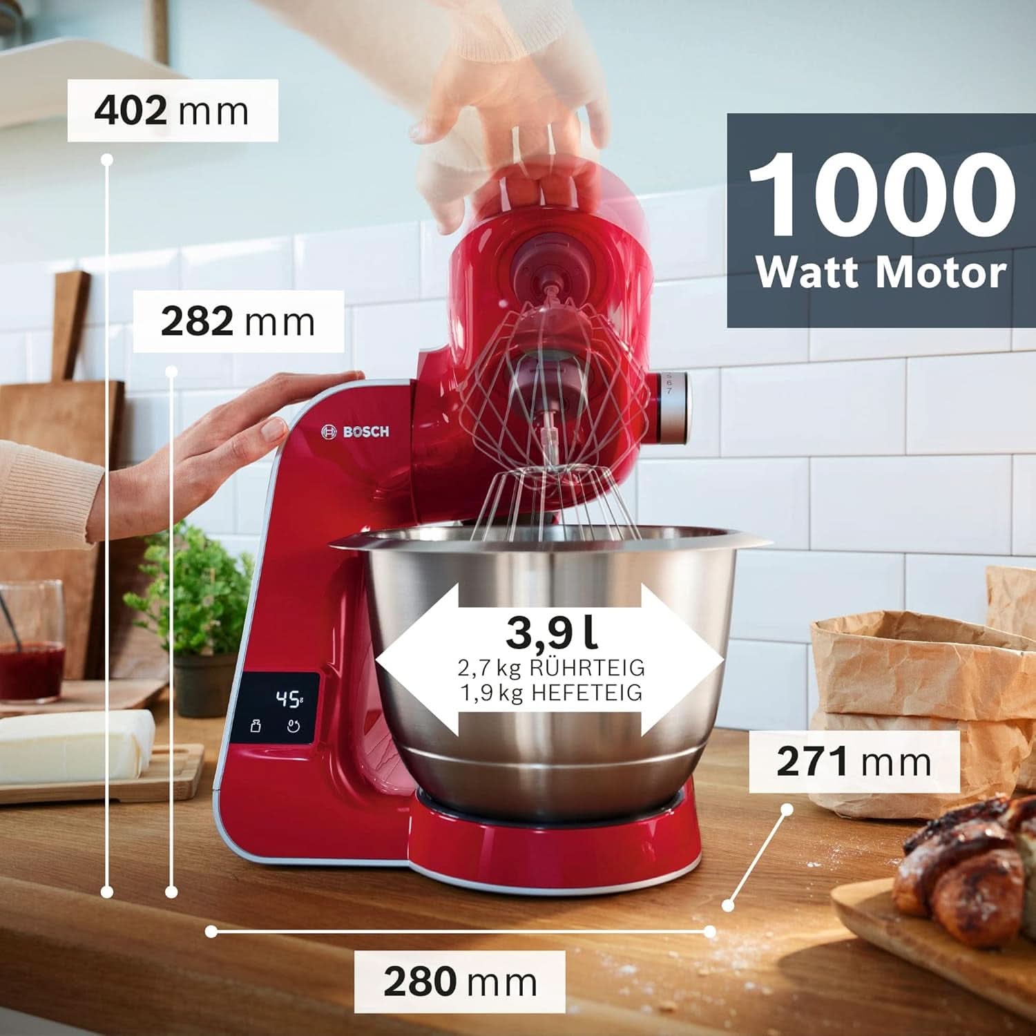 Robot de bucătărie MUM5 MUM5X720, Cântar integrat, Bol din oțel inoxidabil 3.9L, Blender 1.25L, 1000 W Mama si Copilul Naty Shop