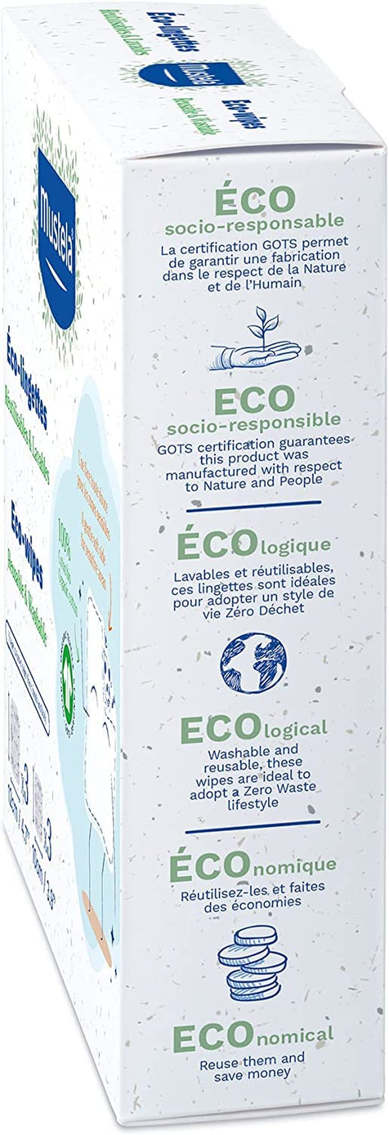 Genanvendelige body- og makeupbleer i 100 % GOTS-bomuld til babyer og hele familien - Renser huden og absorberer snavs, velegnet til følsom hud (6-pack)