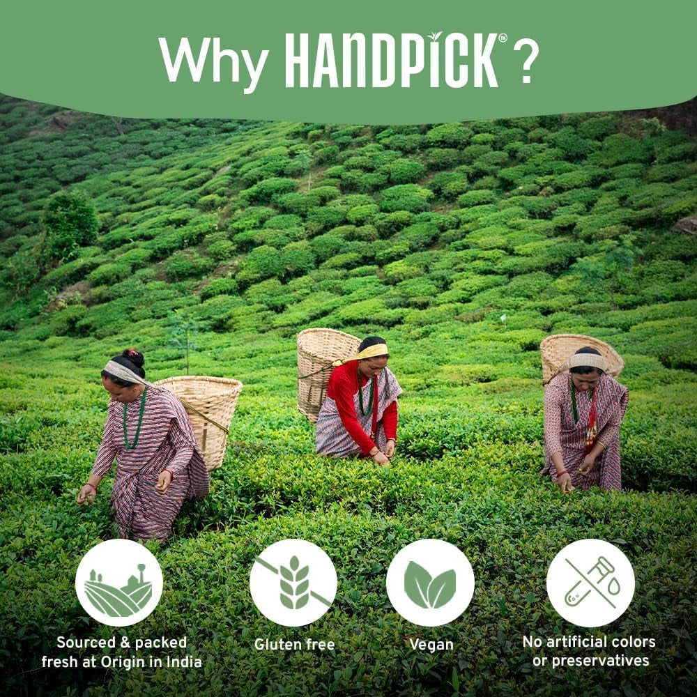 HANDPICK, pliculețe de ceai verde - 25 bucăți | 100% frunze de ceai verde pur din Himalaya, India | Plicuțe de ceai verde ecologice, preparare la cald sau rece
