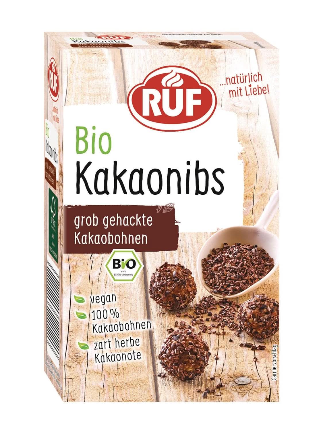 RUF kakaopulver af økologisk kvalitet, 125 gram Kakao og varm chokolade Naty Shop Kakaonibs 150 gram