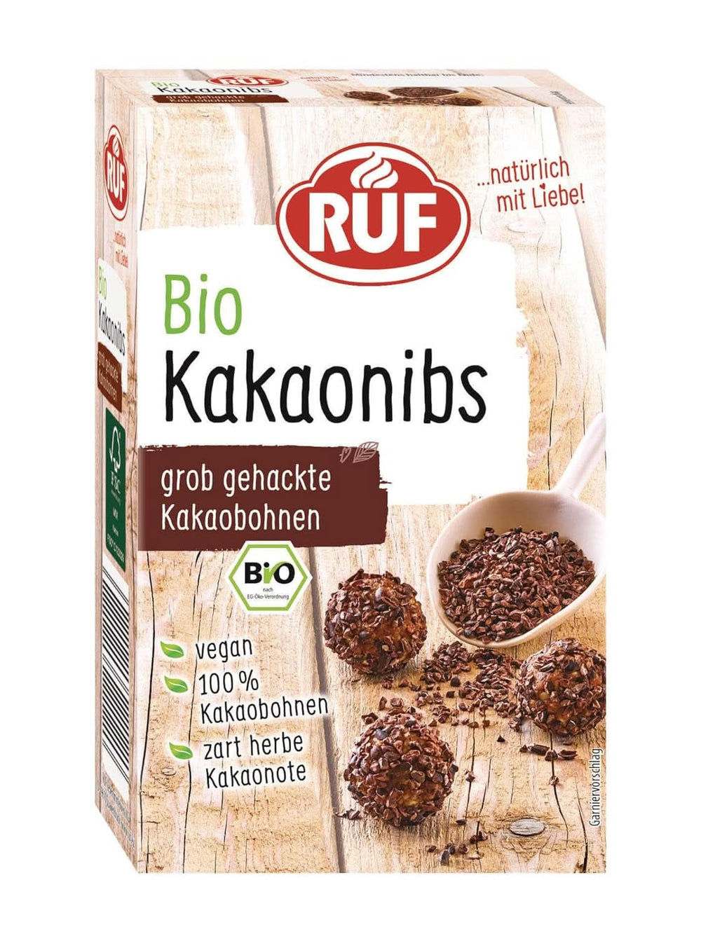 RUF kakaopulver af økologisk kvalitet, 125 gram Kakao og varm chokolade Naty Shop Kakaonibs 150 gram