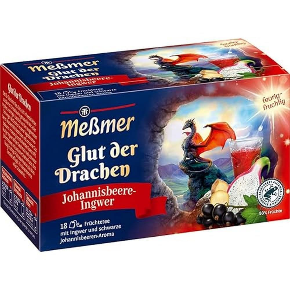Meßmer Glut Der Drachen | Coacăze negre și ghimbir | Exclusiv online | 18 pliculețe de ceai | Vegan | Fără gluten | Fără lactoză