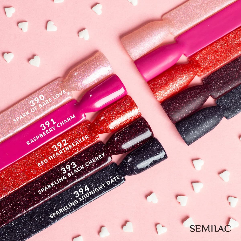 Semilac UV Neglelak 394 Sparkling Midnight Date 7 ml - Mørk nattehimmel med glittereffekt - Love Is In The Nails Collection