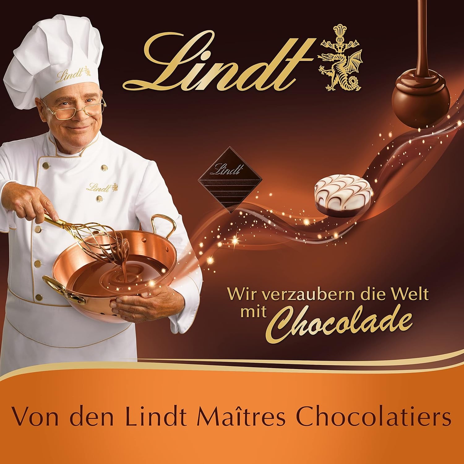 Lindor Chokolade Toppræsentation | 1718 g og chokoladebarer med marcipan | 25 barer x 50g i et tællerdisplay | 1250 g | Ren marcipan overtrukket med mørk chokolade | Chokoladebarer