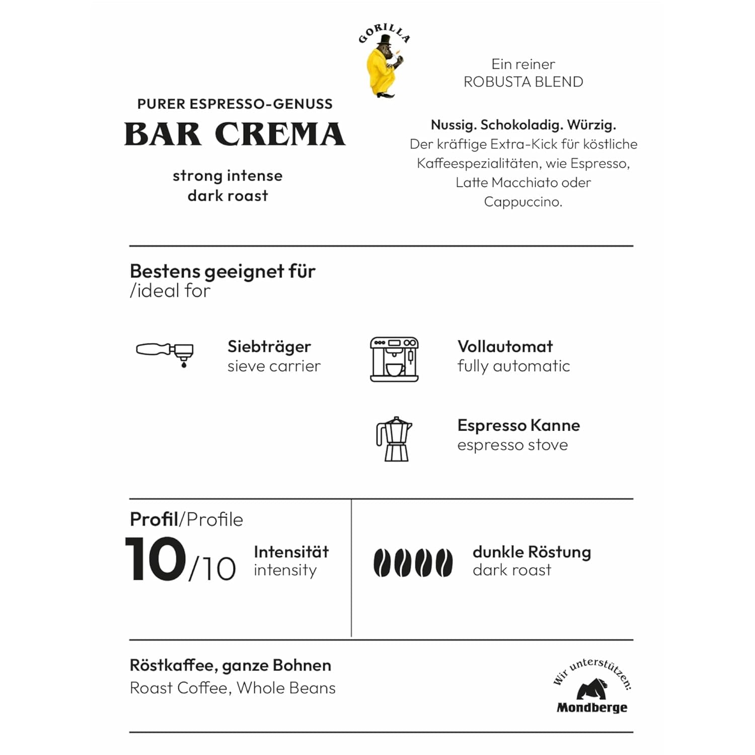 Boabe de cafea Gorilla Espresso Bar Crema - 12 pachete a câte 1000g fiecare