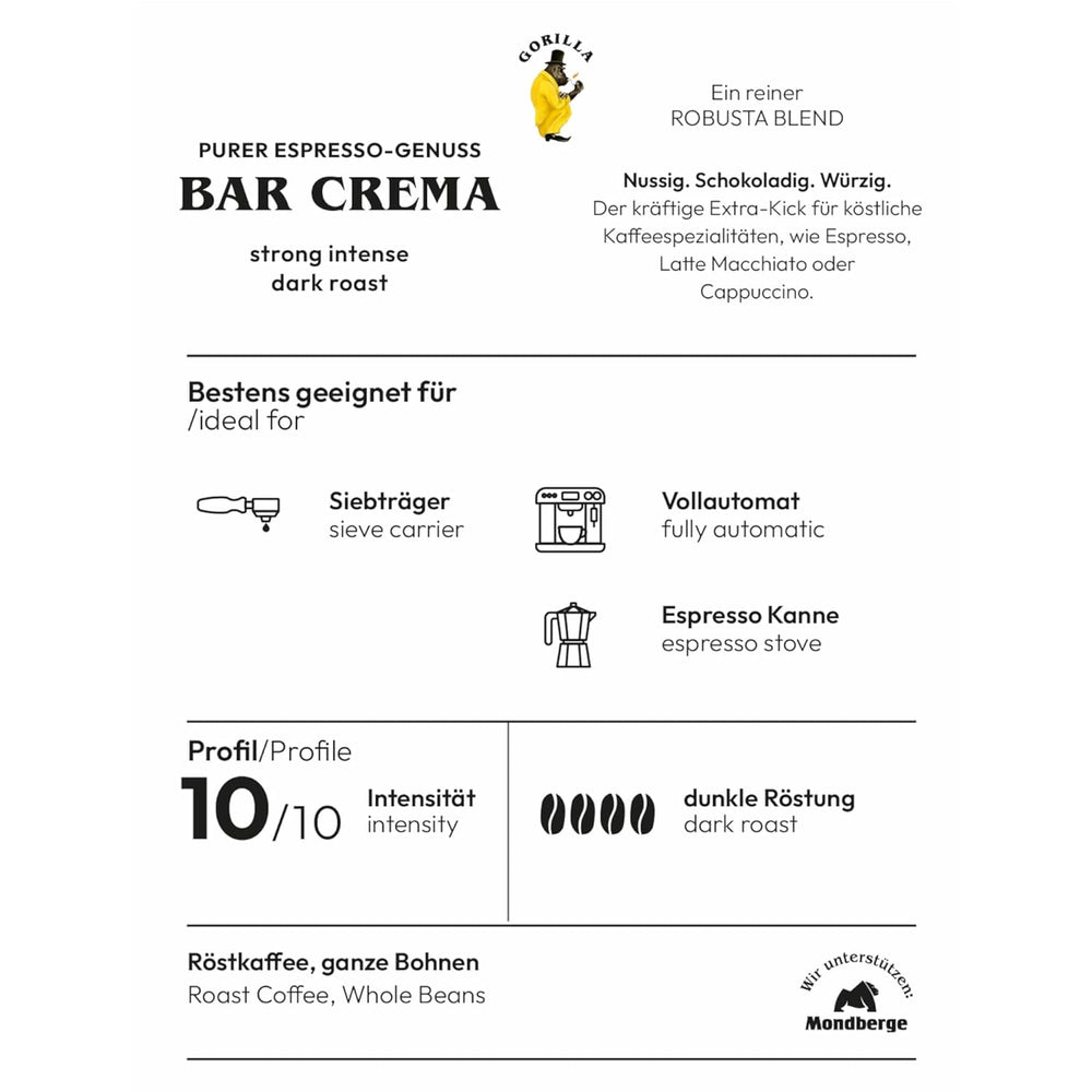 Boabe de cafea Gorilla Espresso Bar Crema - 12 pachete a câte 1000g fiecare