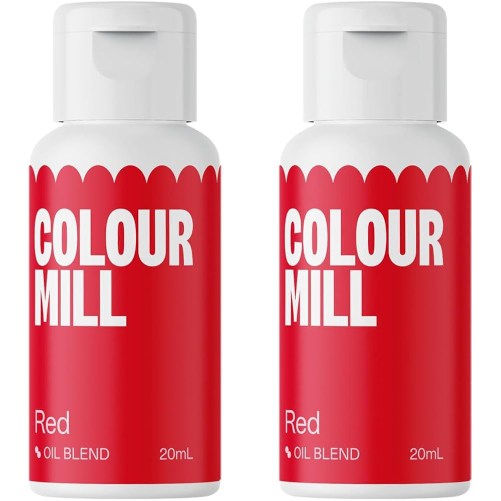 Colorant alimentar roșu pe bază de ulei Colour Mill - Colorant alimentar pentru ciocolată, fondant, brioșe, prăjituri, copt, macaroane - Colorant alimentar pentru decorarea torturilor - 20 ml (pachet de 2)