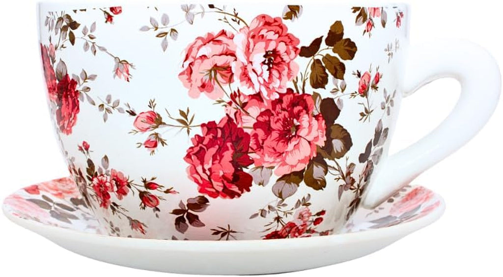 Ghiveci de flori Dekohelden24, jardinieră, ghiveci pentru plante, recipient pentru plante, ghiveci de flori. Ghiveci ceramic în formă de cupă cu mâner, design: lavandă, L/l/Î 25 x 23 x 14 cm.