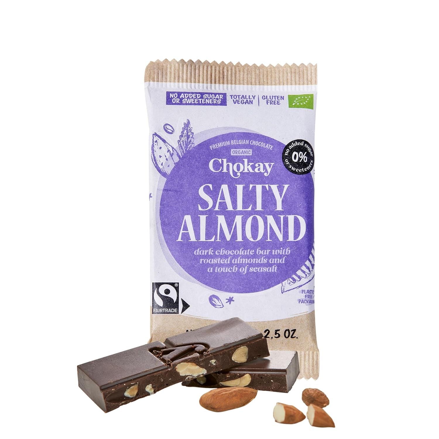 BIO Bar - SALT MANDLER/Belgisk mørk chokolade med mandler og havsalt/VEGAN, GLUTENFRI OG FAIR TRADE / 1x70g
