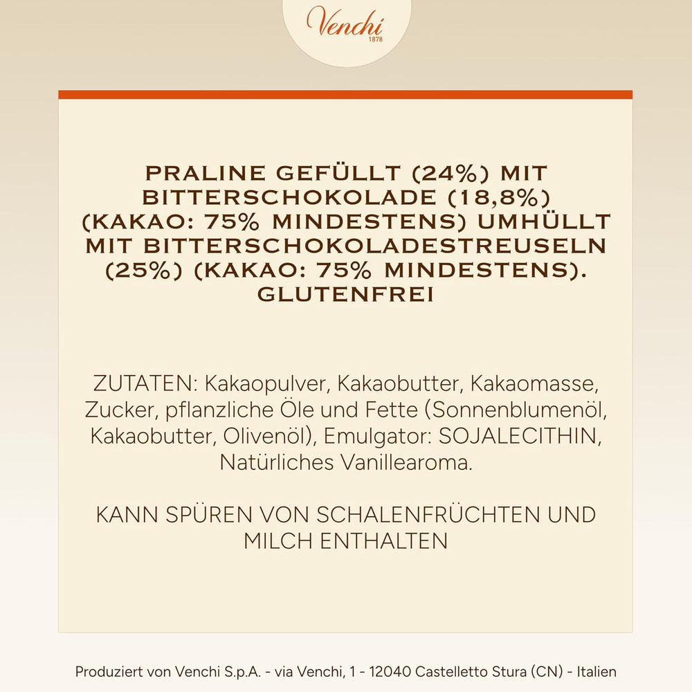Venchi - Chocoviar terninger 75% - Praliner med "Cuor di Cacao" fyld, ekstra mørk chokolade og Chocoviar granulat 75% - 1 kg bulk pakke - Vegansk - Glutenfri