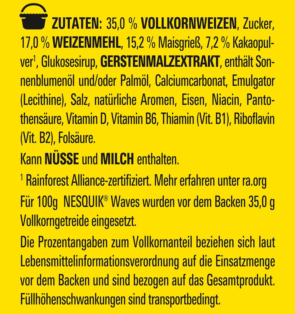 Nestlé Choco Waves, sprød bølgeformet chokolademorgenmad (33 % fuldkornsindhold), 1 pakke (1 x 330 g)